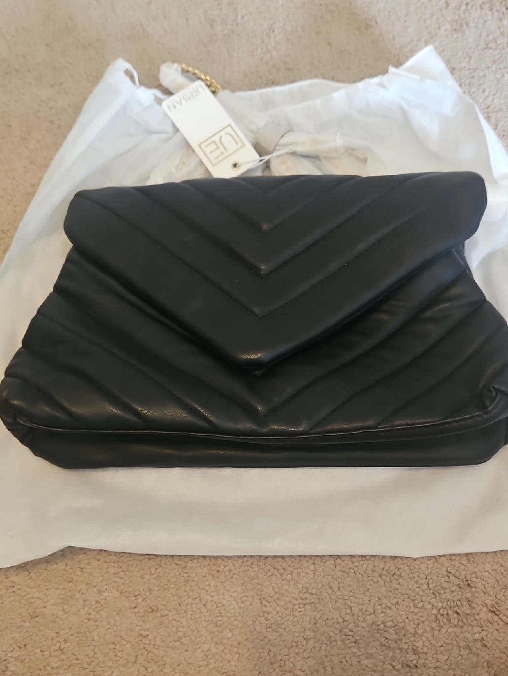 NWT Urban Expressions Black Quilted Chevron Flap Shoulder Bag